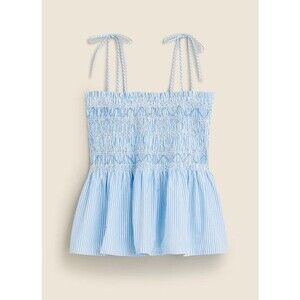 NWT J.Crew Paloma Smocked Peplum Top Blue White Stripe Tie Strap Women’s Size S